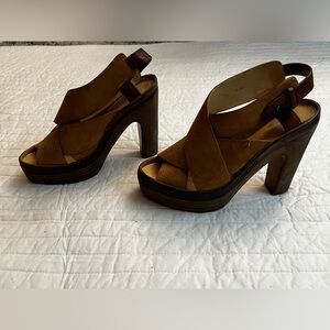 Rag & Bone Sandals Sloane Tan Nubuck Leather Platform Heel Slingback
